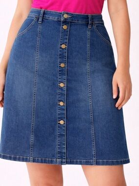 Esteez Denim A-Line Button Front Skirt Size 8 Stretch(A532)